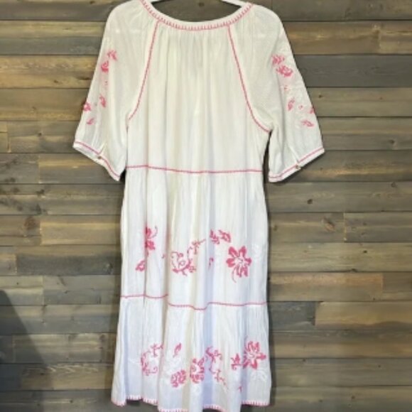 New John Mark Embroidered Boho Dress Size L White with Pink Embroidery - Picture 4 of 8